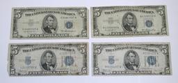 FOUR (4) $5 SILVER CERTIFICATES