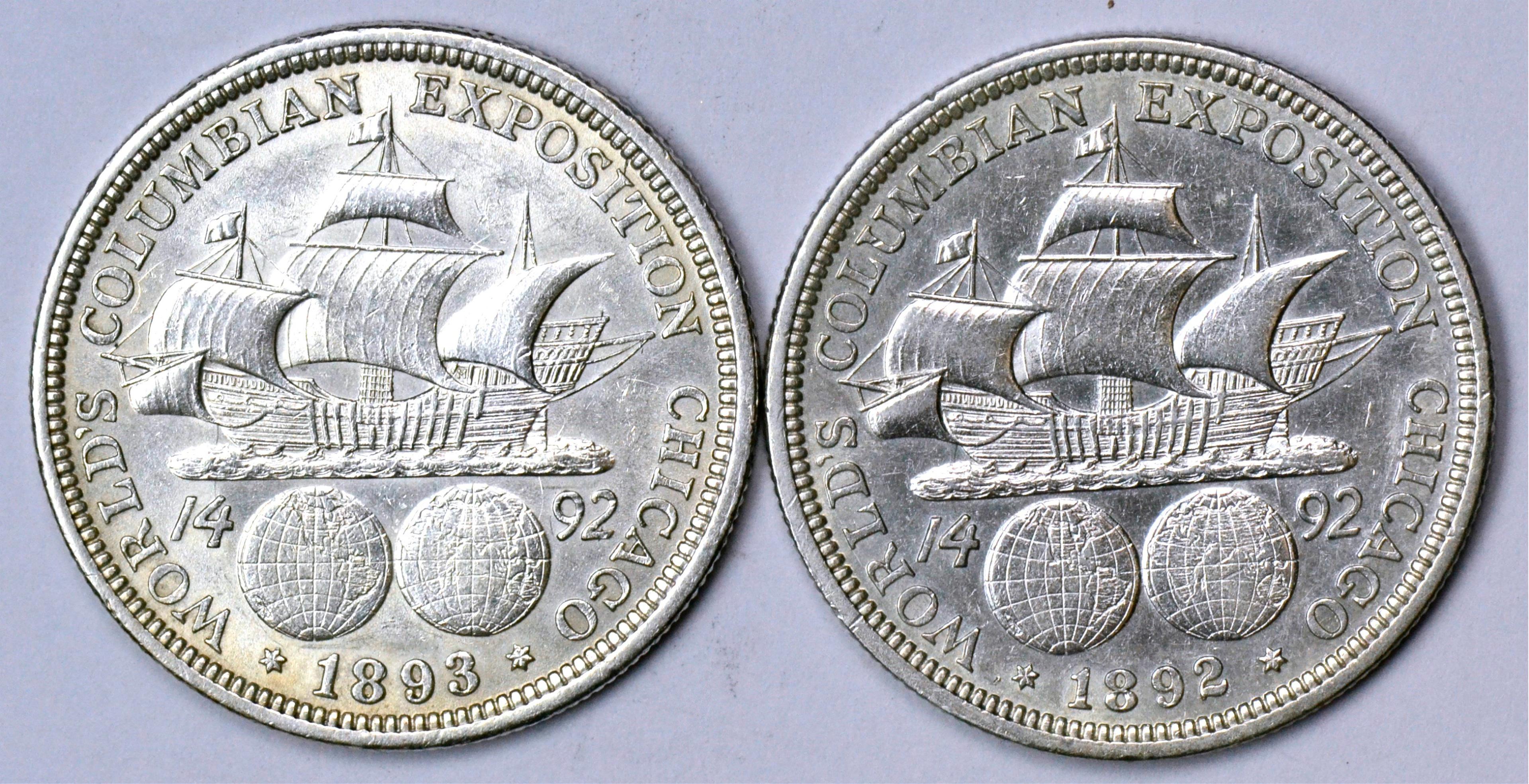 TWO (2) COLUMBIAN EXPOSITION HALVES - 1892 & 1893