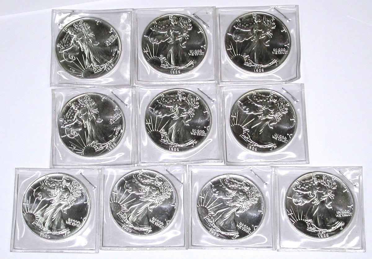 TEN (10) 1989 UNCIRCULATED SILVER EAGLES