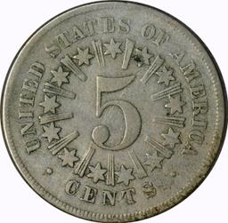 1867 RAYS SHIELD NICKEL