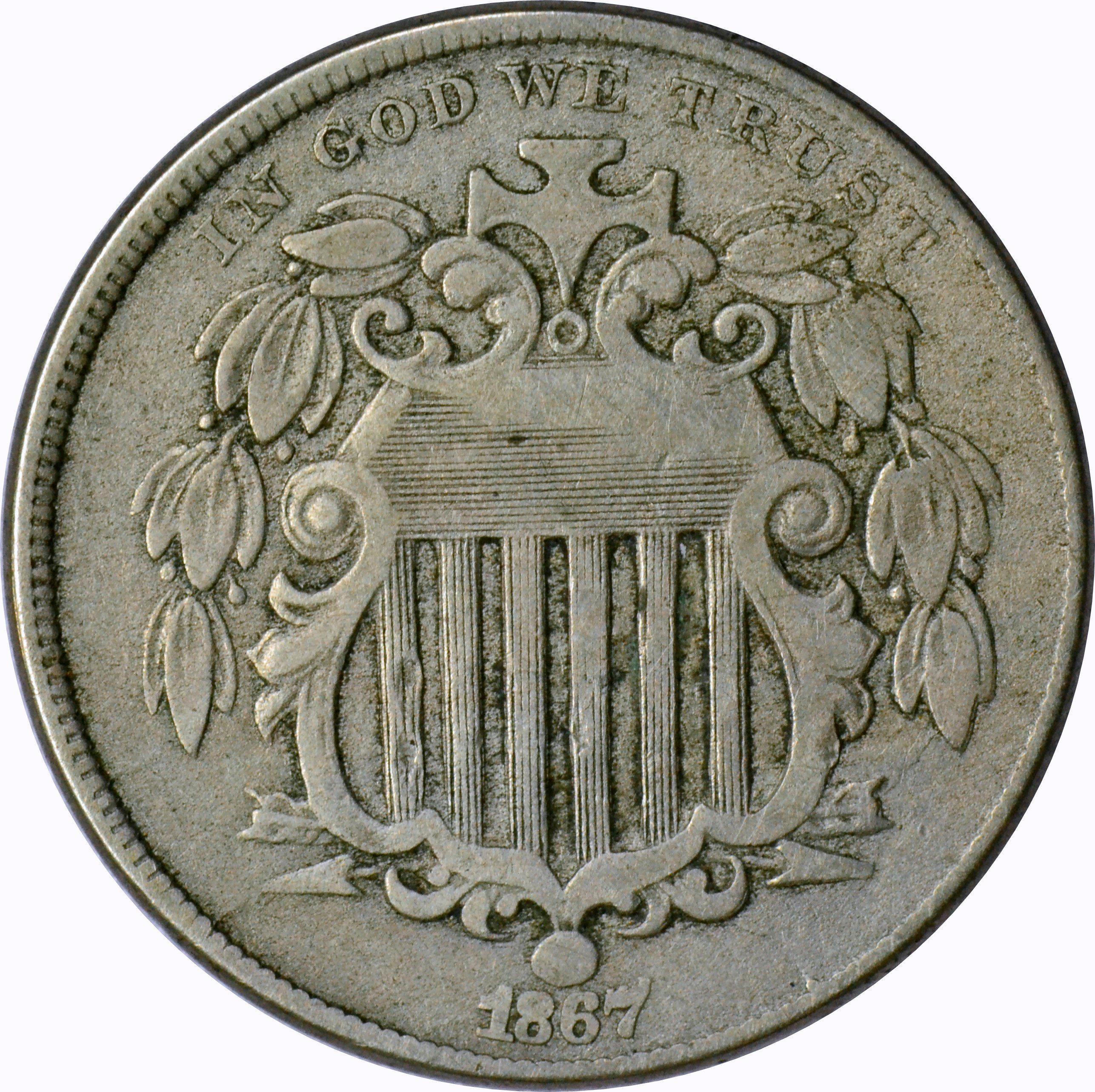 1867 RAYS SHIELD NICKEL