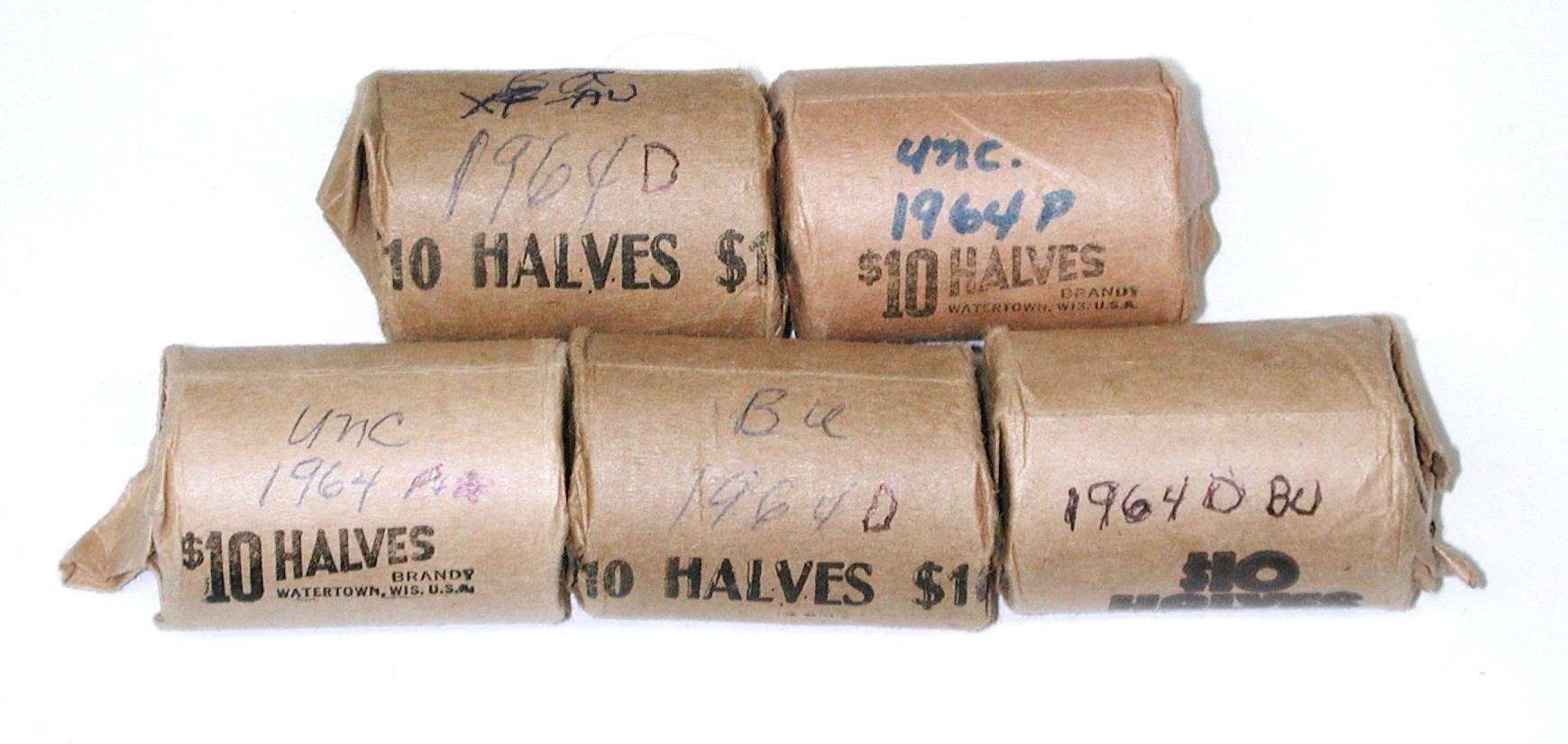 100 - 90% SILVER 1964 KENNEDY HALVES in ROLLS