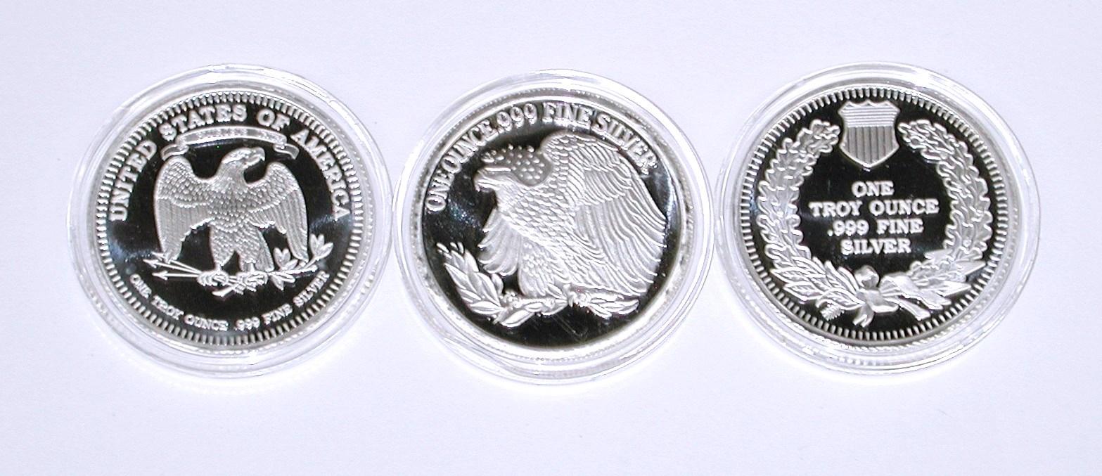 THREE (3) PROOF ONE OUNCE .999 FINE SILVER ROUNDS