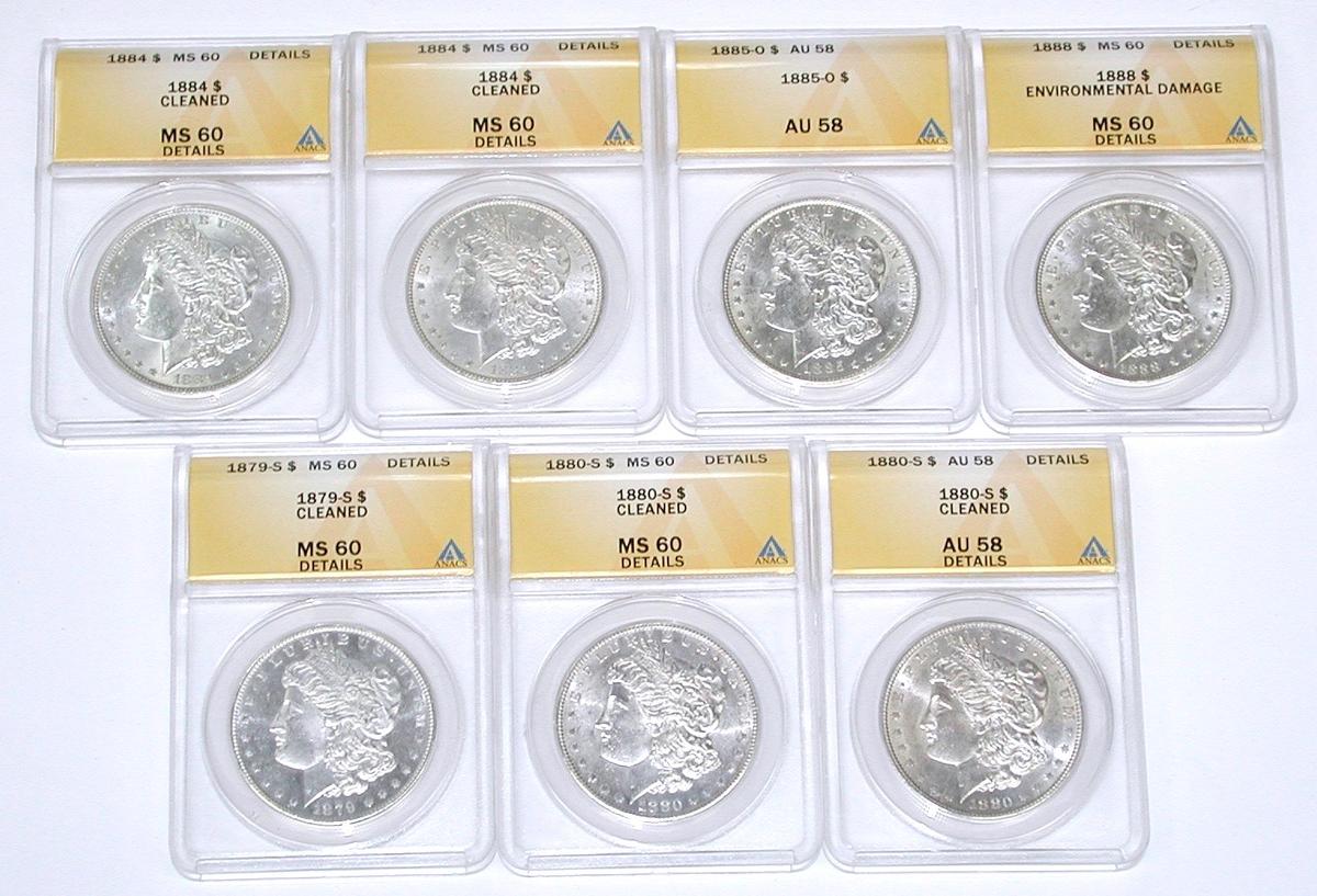 SEVEN (7) ANACS-GRADED MORGAN DOLLARS - 1879-S to 1888