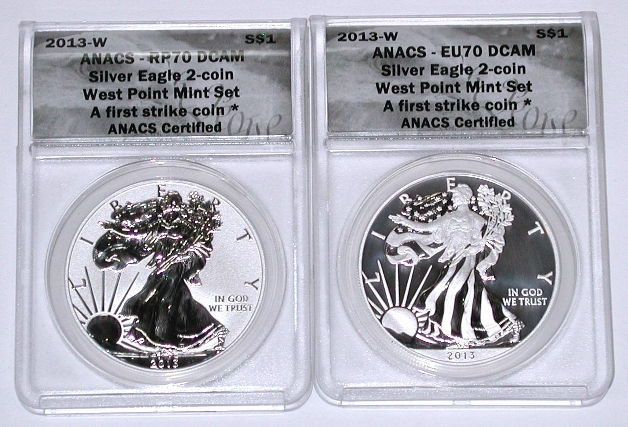 2013-W EAGLE 2-COIN SET - REV PROOF & ENHANCED - ANACS 70 - 1st STRIKE