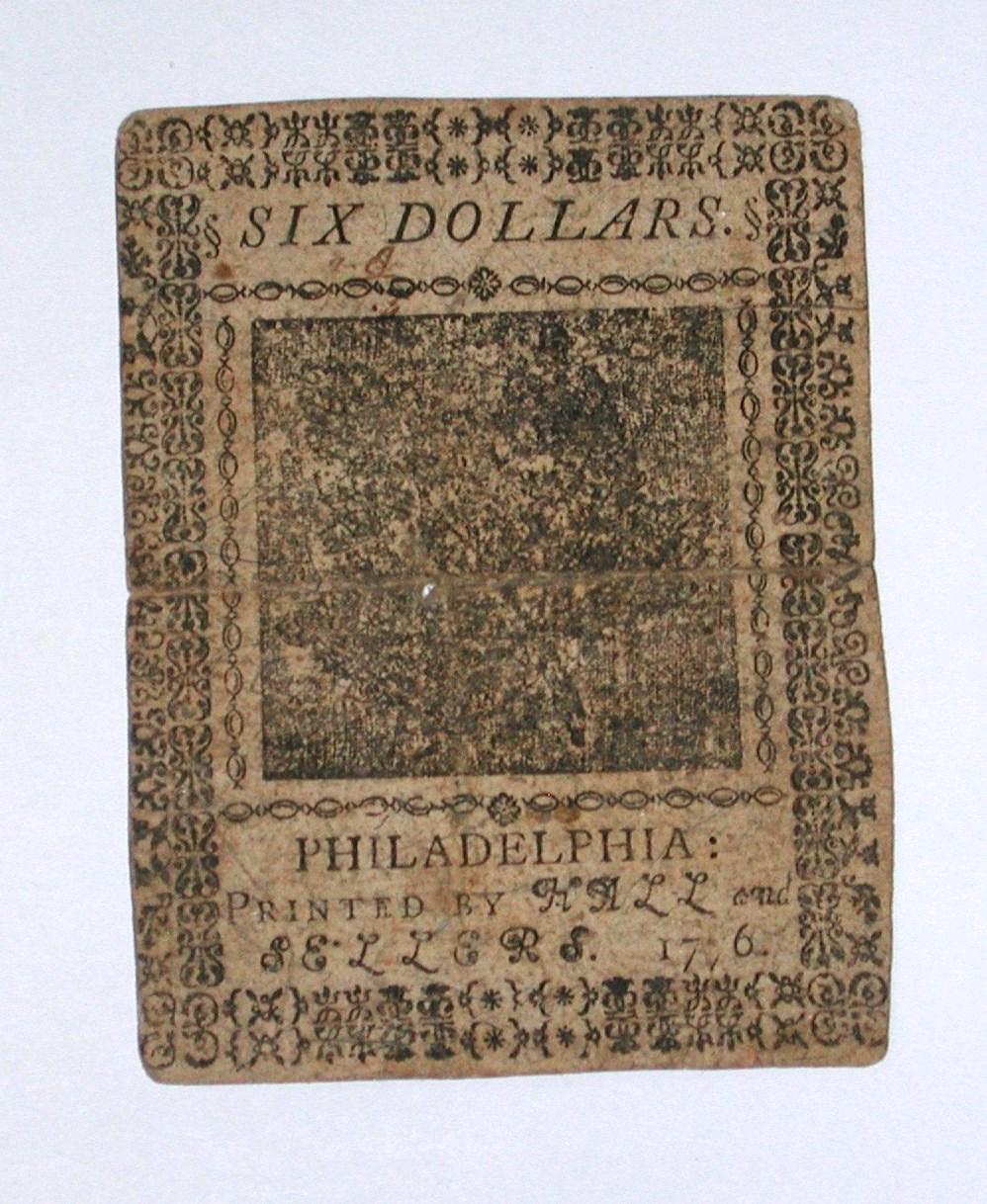 1776 CONTINENTAL CURRENCY - SIX DOLLARS