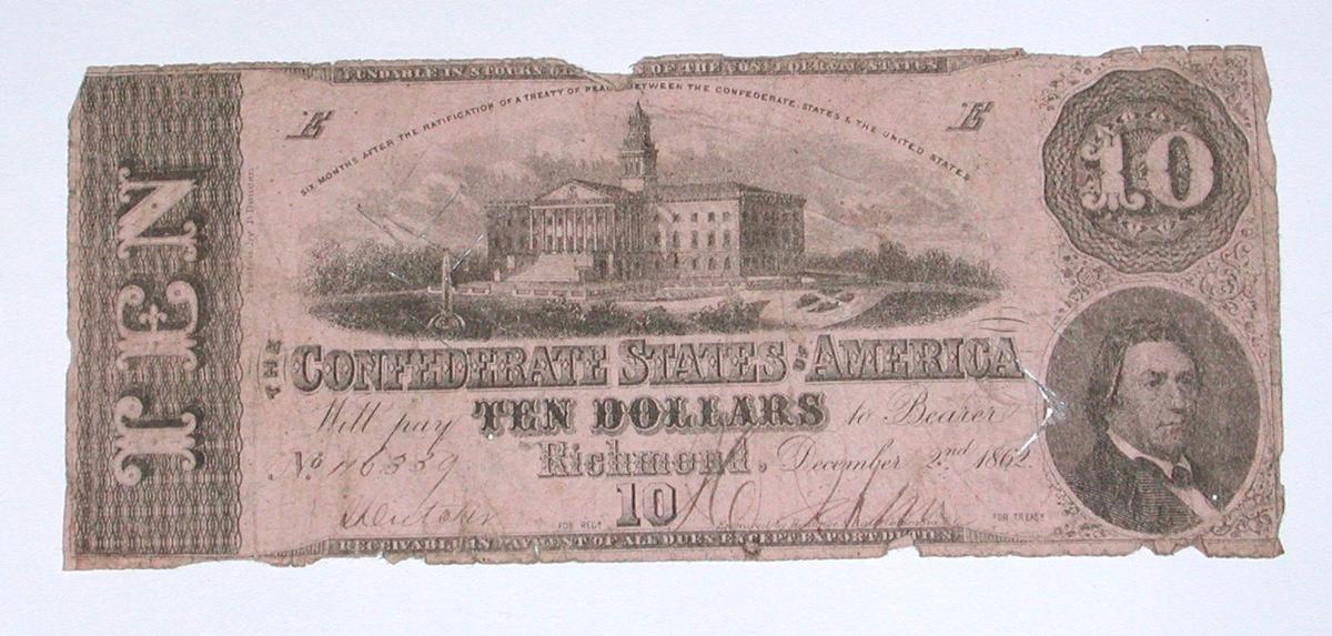 CONFEDERATE NOTE - DECEMBER 2, 1862 - $10