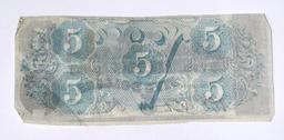 CONFEDERATE NOTE - APRIL 6, 1863 - $5