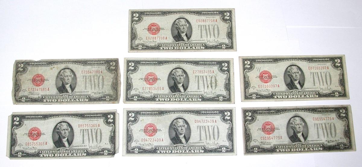 SEVEN (7) RED SEAL $2 NOTES