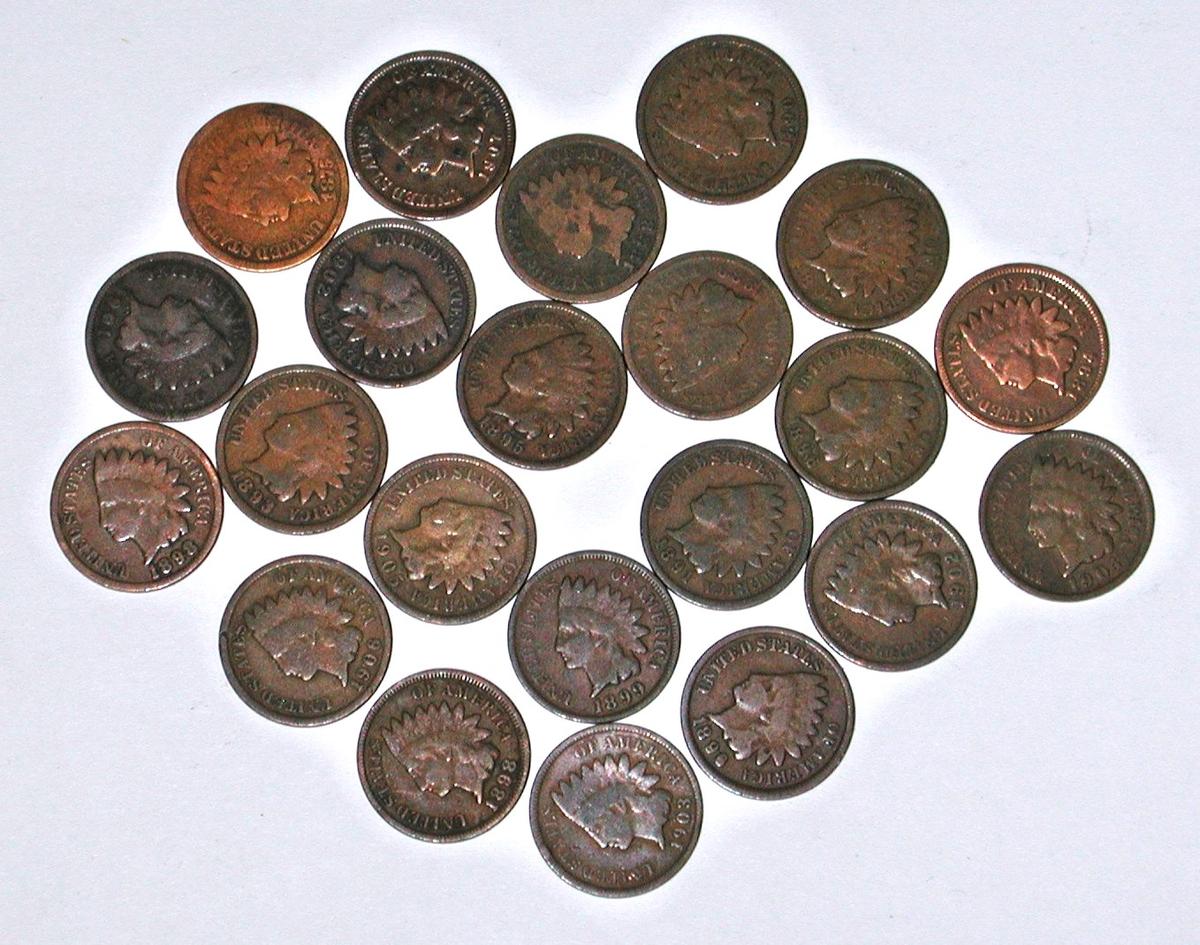 22 INDIAN CENTS - 1875 to 1907