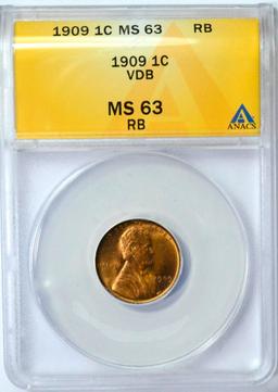 1909 VDB LINCOLN CENT - ANACS MS63 RB