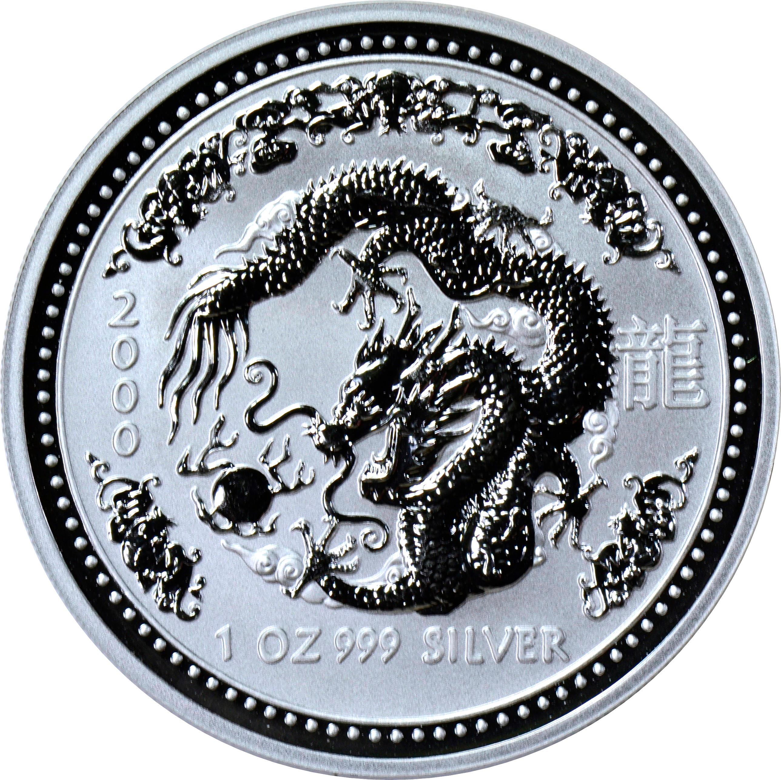 AUSTRALIA - 2000 YEAR OF THE DRAGON 1 OZ SILVER DOLLAR