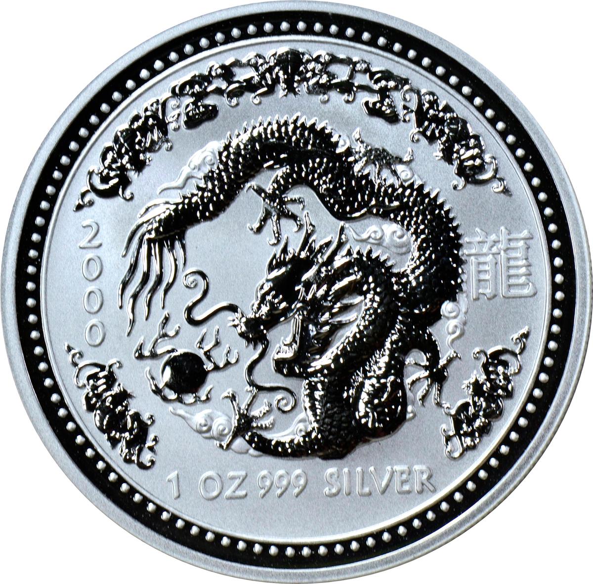 AUSTRALIA - 2000 YEAR OF THE DRAGON 1 OZ SILVER DOLLAR