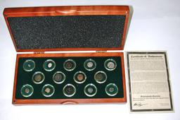 14 ANCIENT COINS in WOODEN DISPLAY BOX