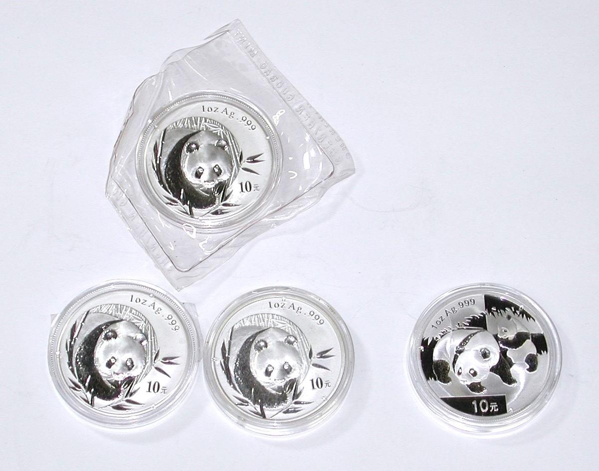 CHINA - FOUR (4) SILVER PANDAS - (3) 2003 + (1) 2008