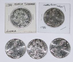 FIVE (5) SILVER MARIA THERESA THALER RESTRIKES