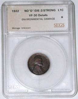 1922 NO D LINCOLN CENT - SEGS HOLDER