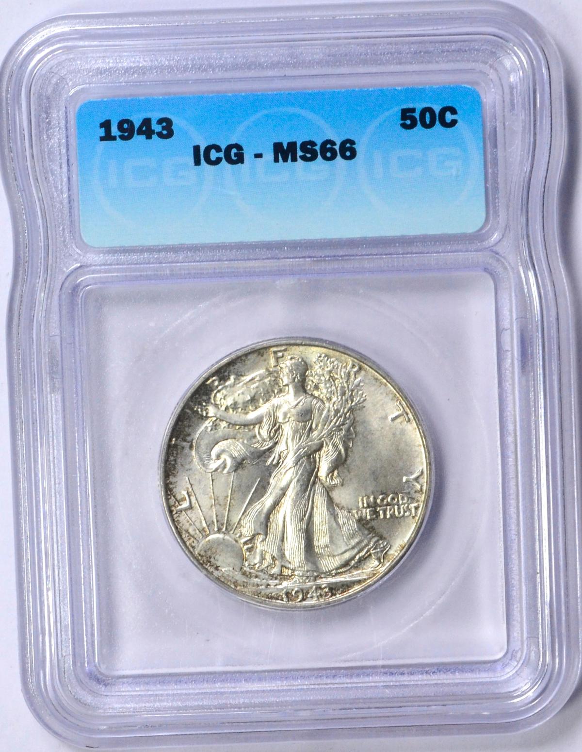 1943 WALKING LIBERTY HALF - ICG MS66