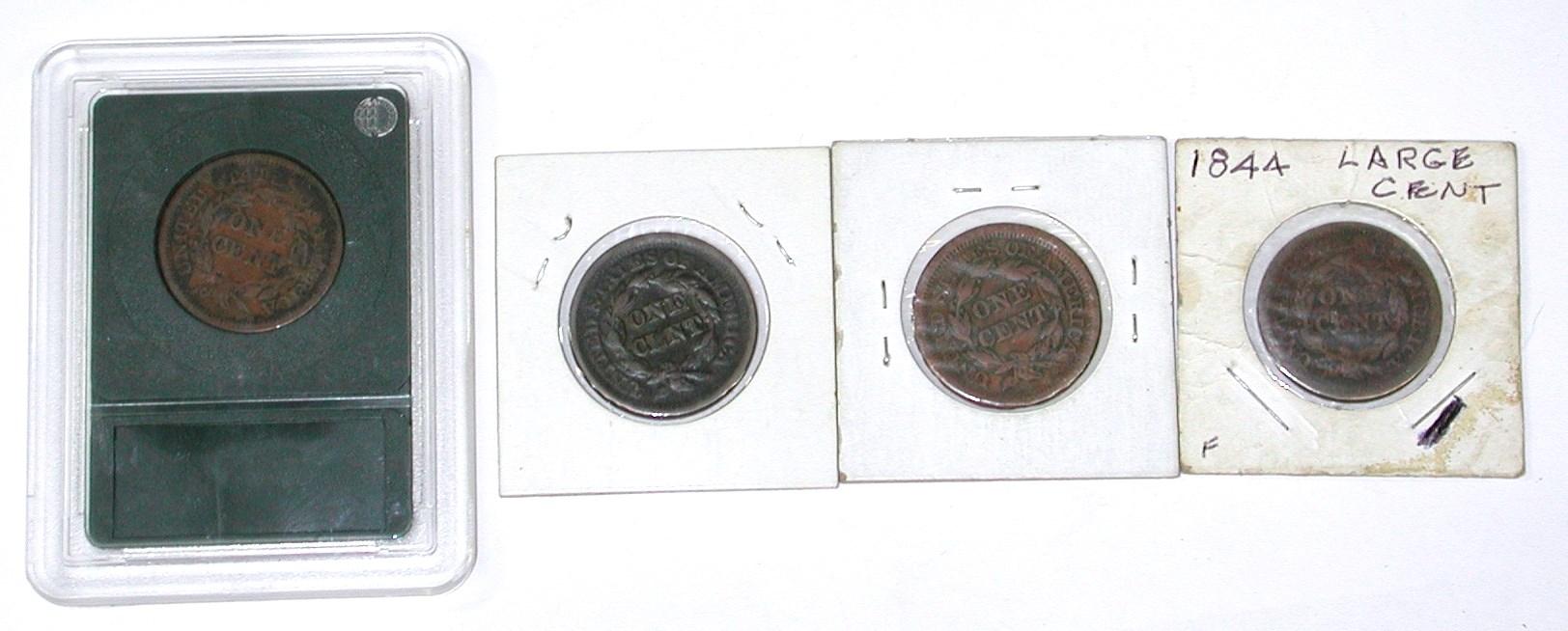 FOUR (4) LARGE CENTS - (2) 1844, 1852, 1854