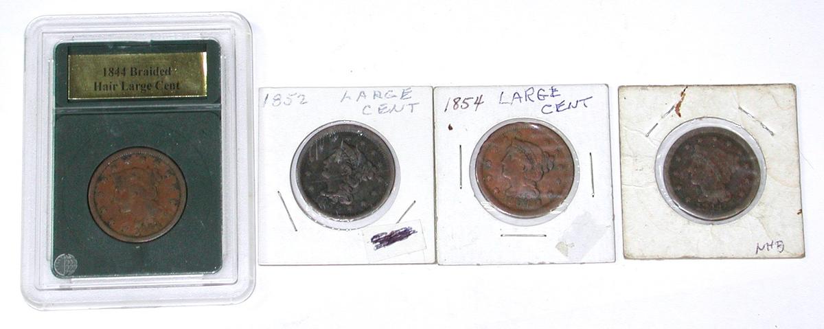 FOUR (4) LARGE CENTS - (2) 1844, 1852, 1854