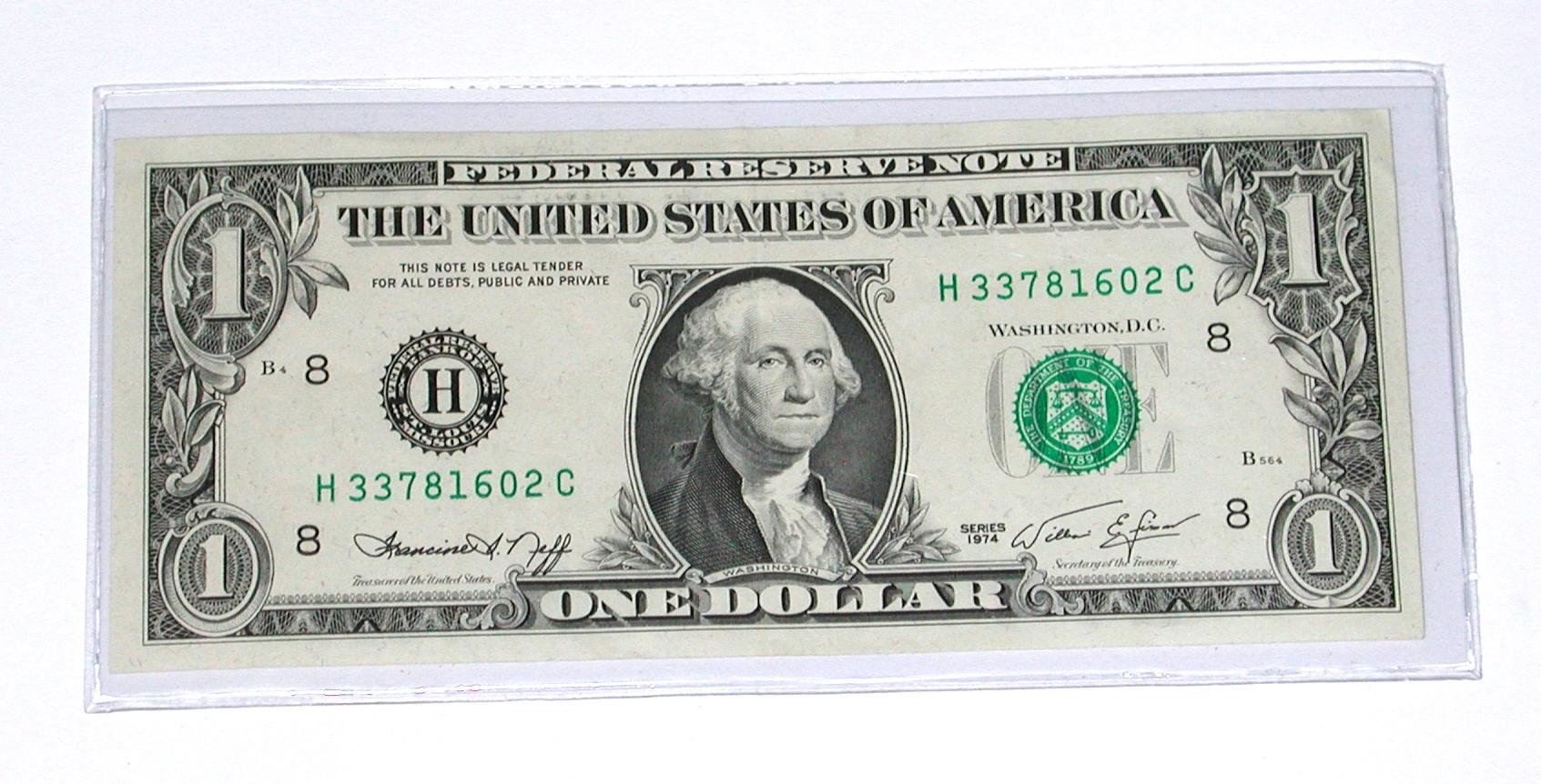 1974 $1 FEDERAL RESERVE ERROR NOTE - UNPRINTED BACK