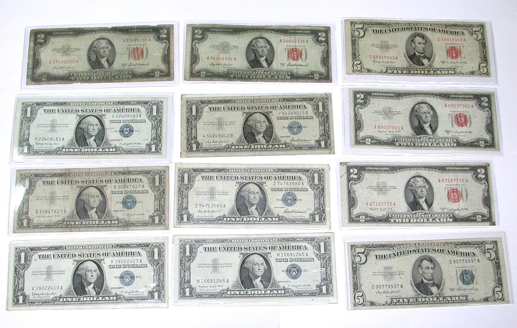 GROUP OF SILVER CERTIFICATES & RED SEAL NOTES - $24 FACE