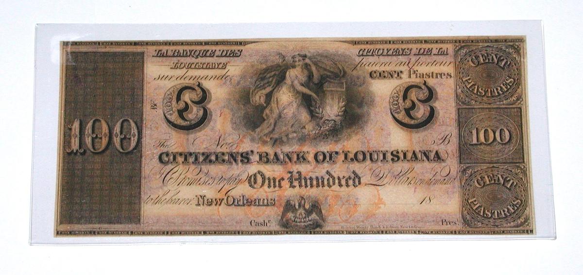 1860s OBSOLETE CITIZENS BANK of LOUISIANA NEW ORLEANS $100 NOTE