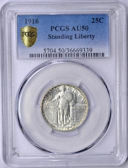 1916 STANDING LIBERTY QUARTER - PCGS AU50 - SECURE HOLDER