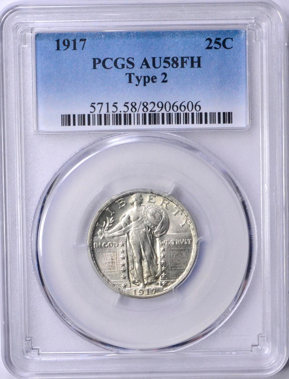 1917 TYPE 2 STANDING LIBERTY QUARTER - PCGS AU58 FULL HEAD