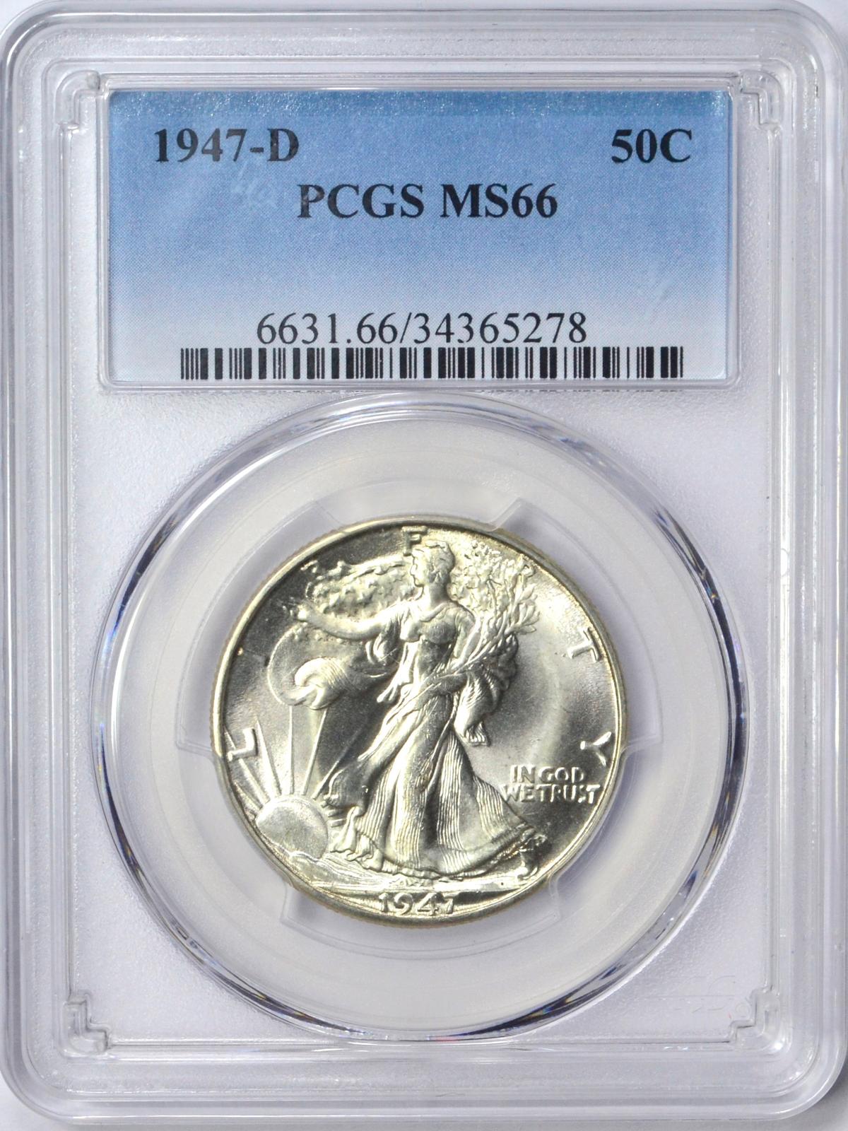 1947-D WALKING LIBERTY HALF - PCGS MS66