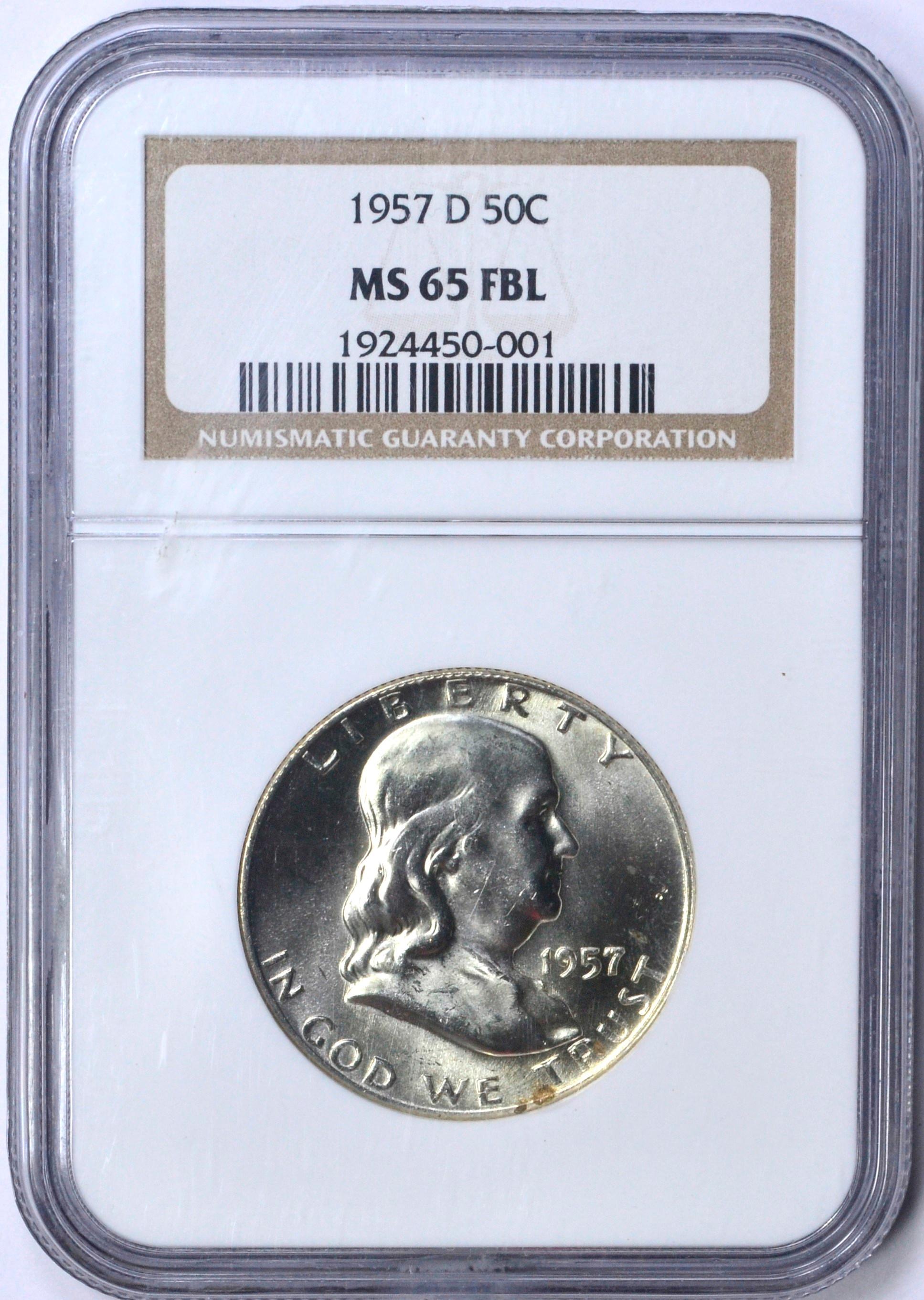 1957-D FRANKLIN HALF - NGC MS65 FBL