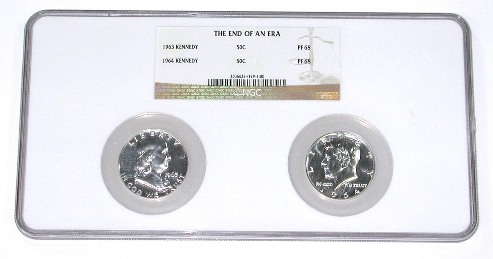 1963 FRANKLIN + 1964 KENNEDY HALVES - NGC PF68 - NGC HOLDER ERROR