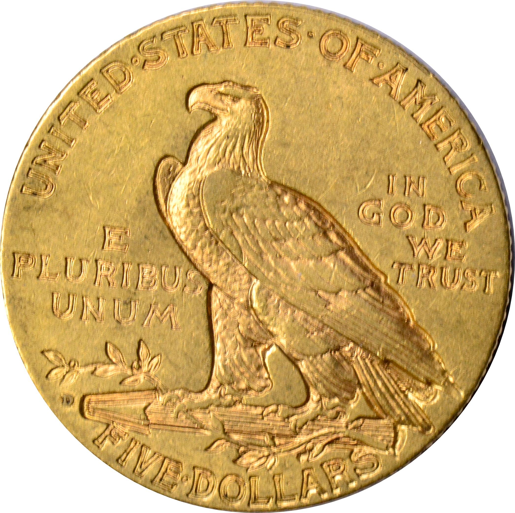 1908-D $5 INDIAN HEAD GOLD PIECE