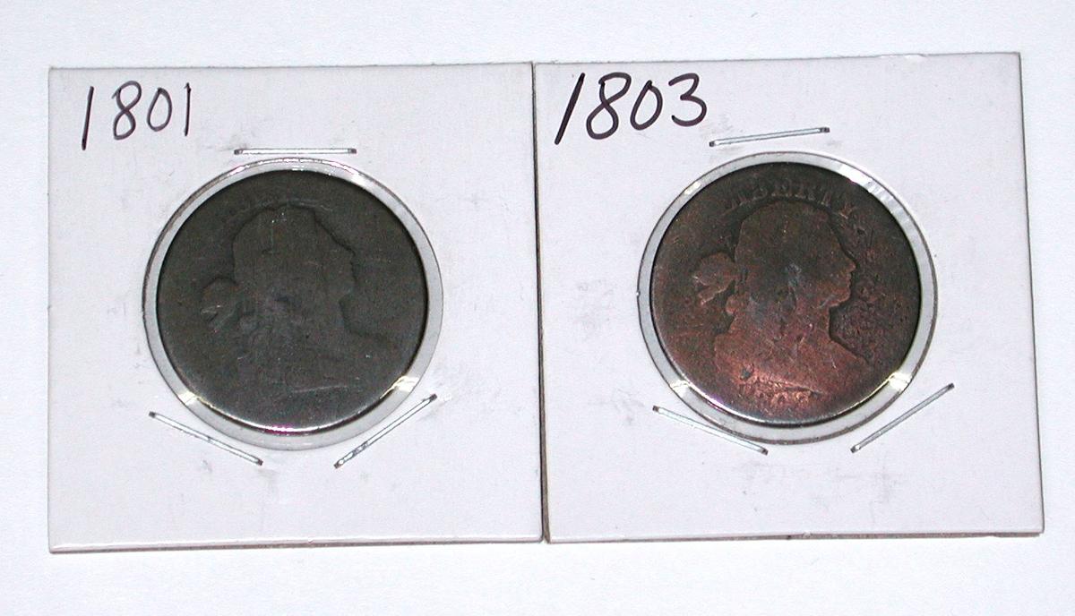 TWO (2) LARGE CENTS - 1801 & 1803