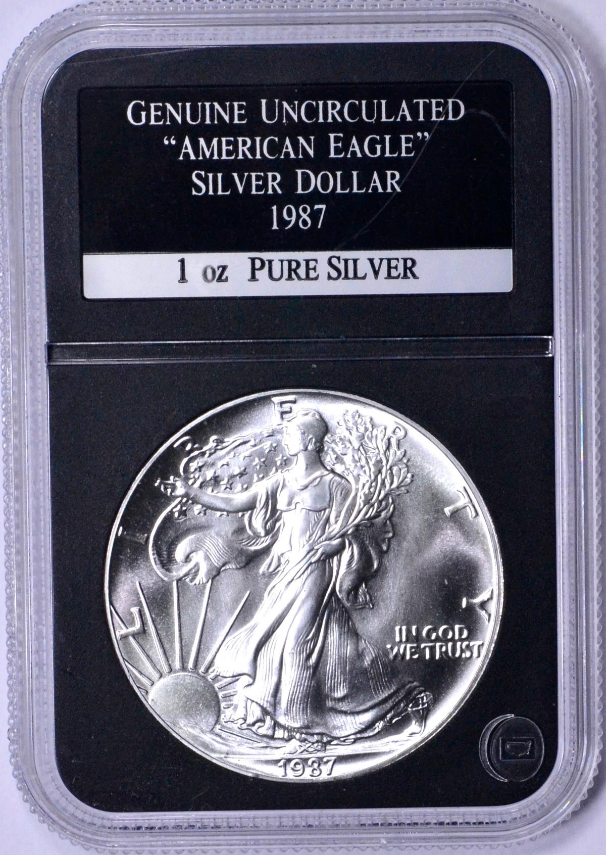 1987 UNCIRCULATED SILVER EAGLE in HOLDER