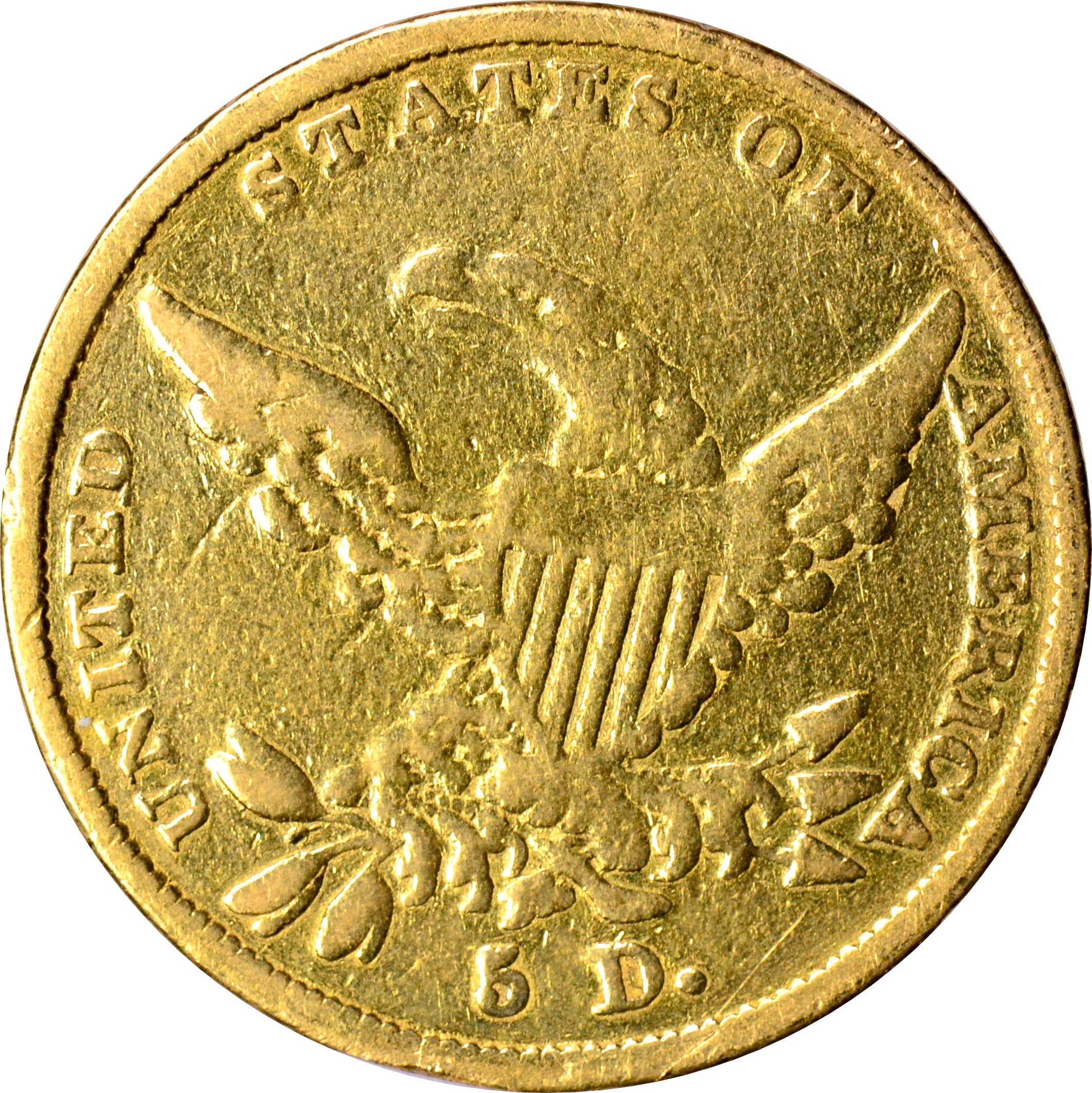 1838 CLASSIC HEAD $5 GOLD PIECE