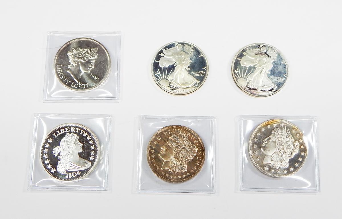 SIX (6) 1 OZ .999 FINE SILVER ROUNDS