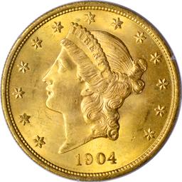 1904 $20 LIBERTY HEAD GOLD PIECE - PCGS MS64 - 1st GENERATION RATTLER HOLDER