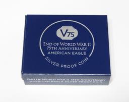 JUST RELEASED - END of WORLD WAR II V75 PROOF SILVER EAGLE - IN BOX with COA