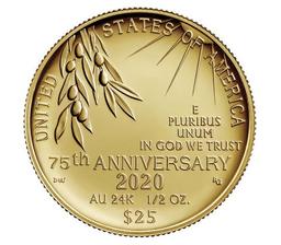 JUST RELEASED - END of WORLD WAR II 24 KARAT HALF OUNCE GOLD COIN - 7,500 MINTED