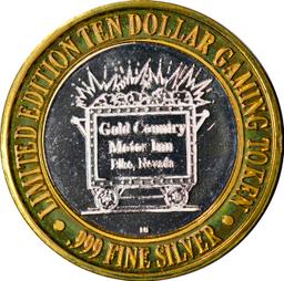 SILVER & BRASS $10 GAMING TOKEN - GOLD COUNTRY MOTOR INN, ELKO, NEVADA