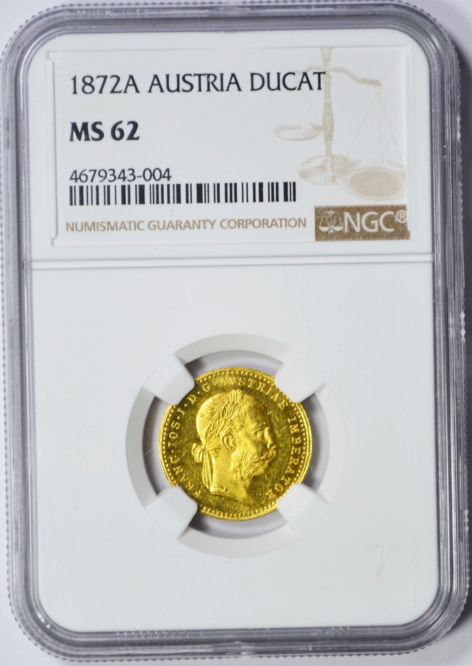 1872A AUSTRIA GOLD DUCAT - NGC MS62