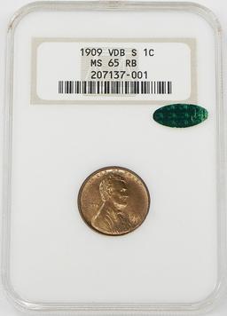 1909-S VDB LINCOLN CENT - NGC MS65 RED BROWN - CAC