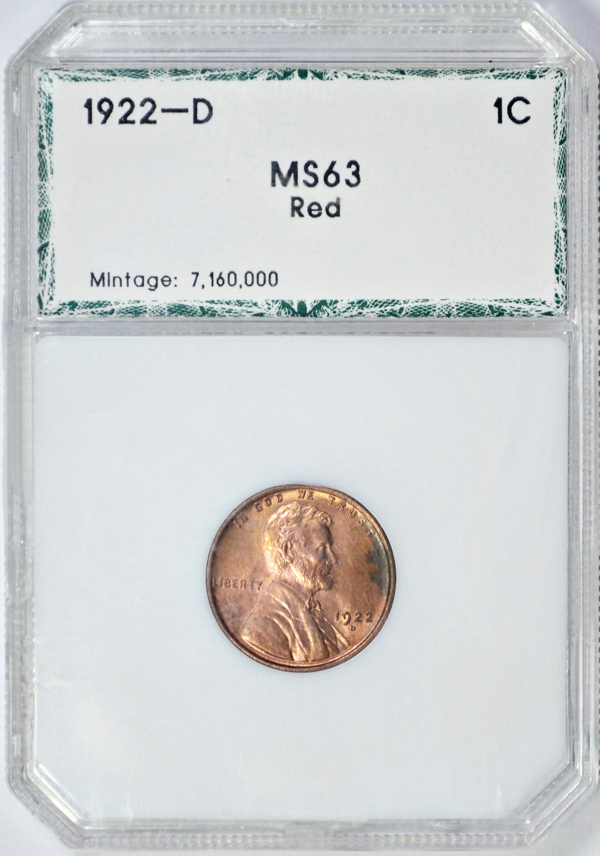 1922-D LINCOLN CENT - PCI MS63 RED