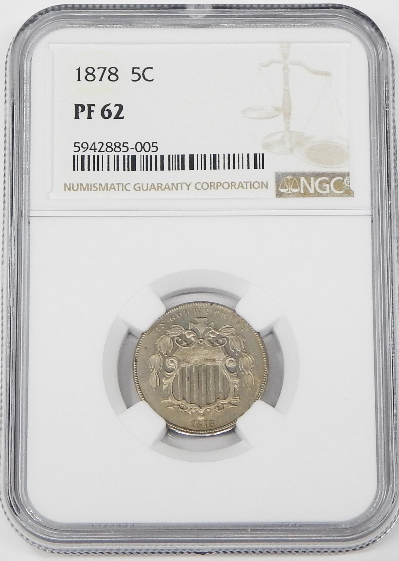 1878 PROOF SHIELD NICKEL - NGC PF62