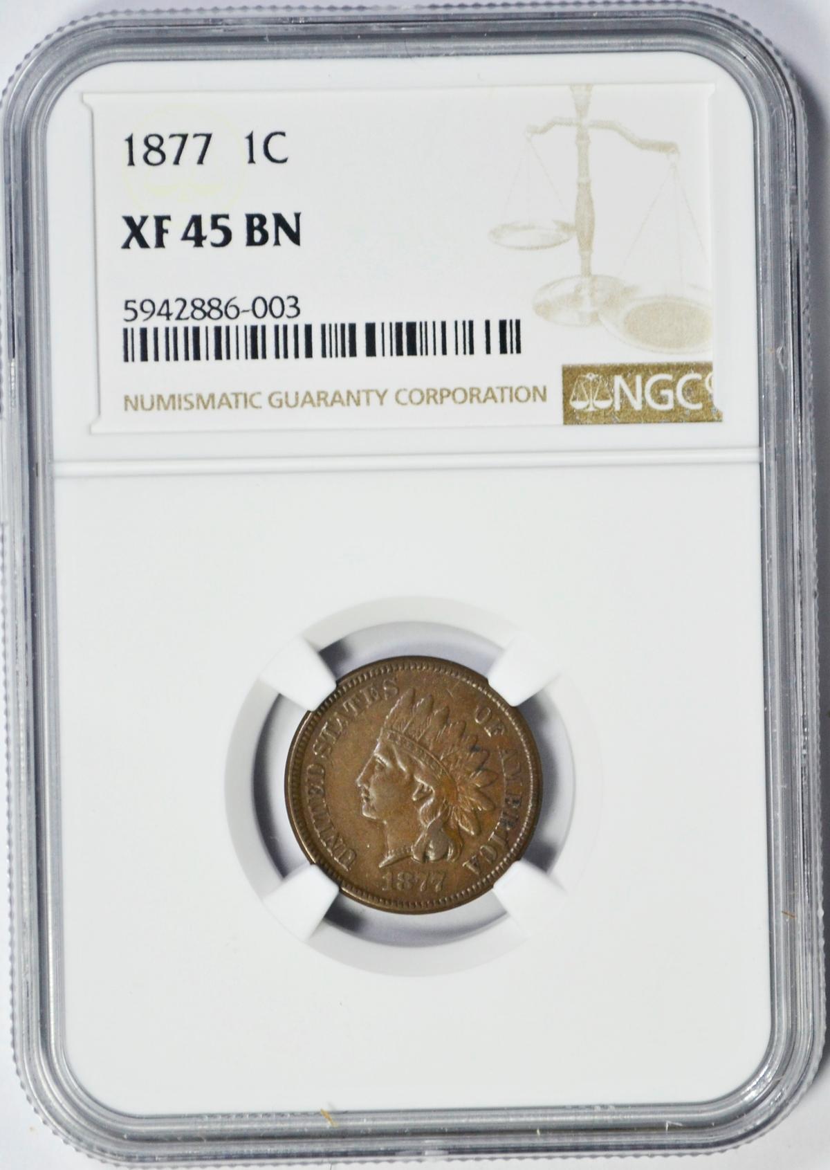 1877 INDIAN HEAD CENT - NGC XF45