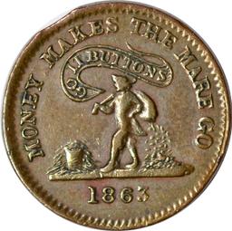 1863 CIVIL WAR TOKEN - MONEY MAKES THE MARE GO - UNITED STATES COPPER