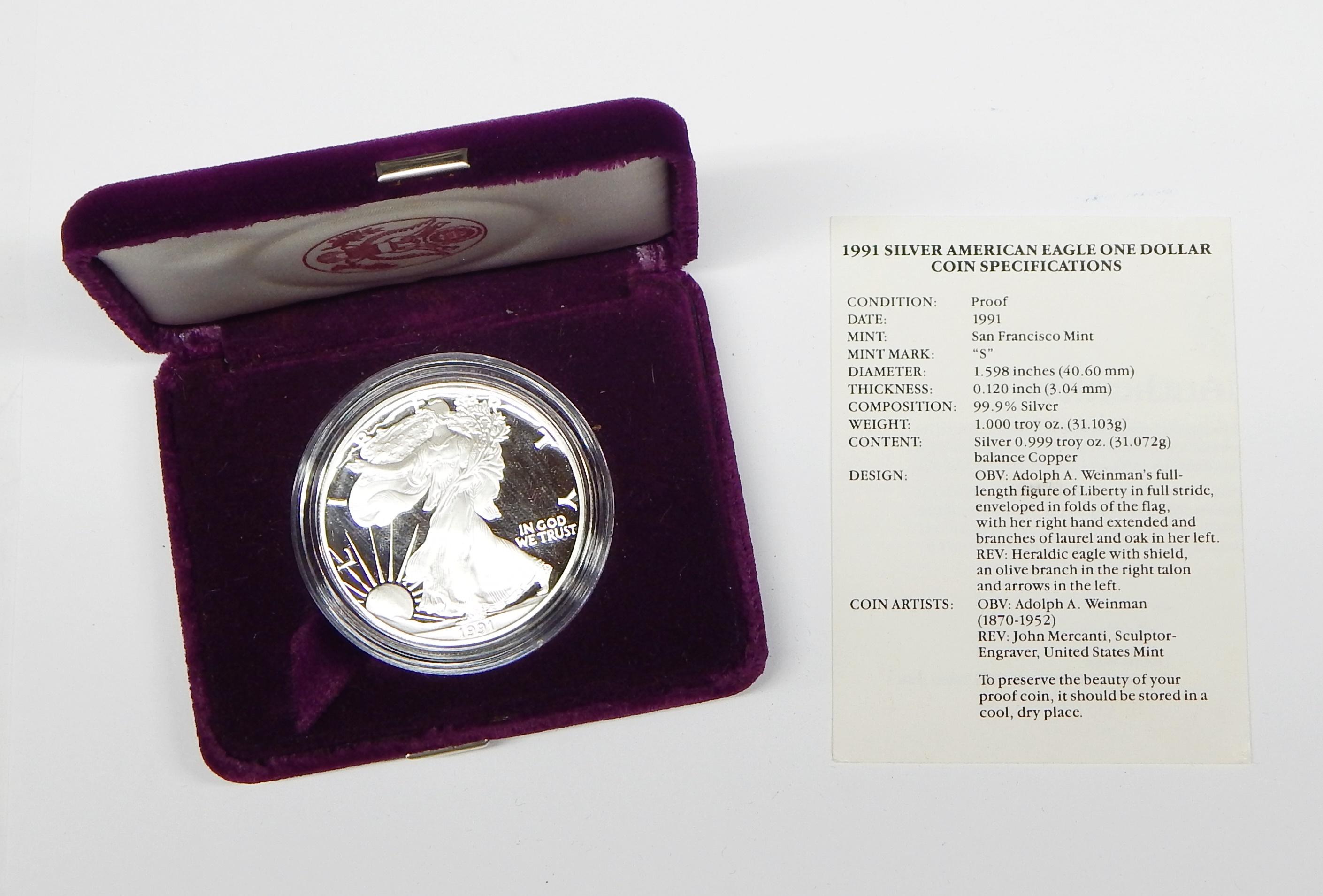 1991 PROOF SILVER EAGLE in BOX