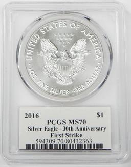 2016 SILVER EAGLE - PCGS MS70 - 1st STRIKE - SIGNED by JOHN MERCANTI, ENGRAVER