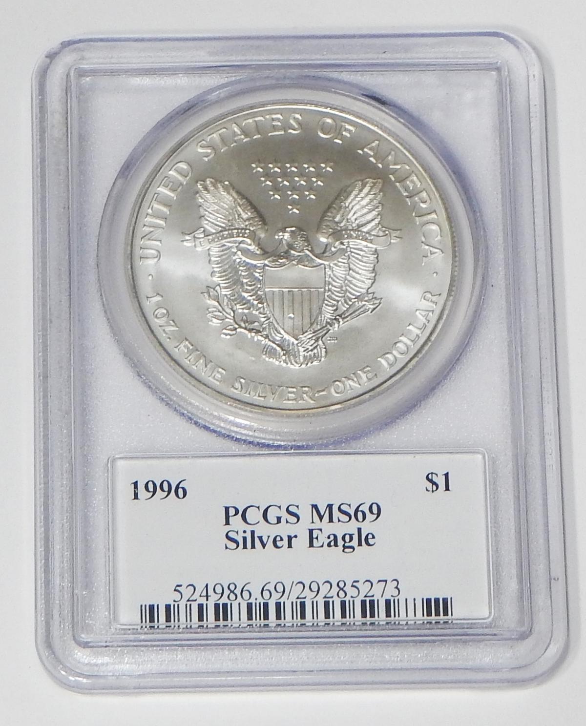 1996 SILVER EAGLE - PCGS MS69 - SIGNED by JOHN MERCANTI, CHIEF ENGRAVER